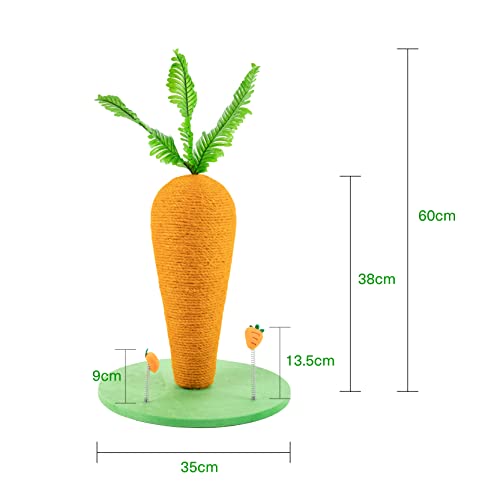 PUCHIKA Rascador para gatos, gran columna rascador de sisal natural, 60 cm x 35 cm, diseño de zanahoria