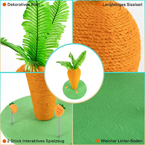 PUCHIKA Rascador para gatos, gran columna rascador de sisal natural, 60 cm x 35 cm, diseño de zanahoria
