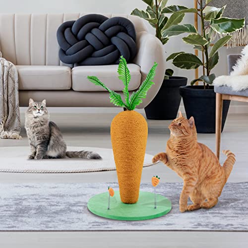 PUCHIKA Rascador para gatos, gran columna rascador de sisal natural, 60 cm x 35 cm, diseño de zanahoria