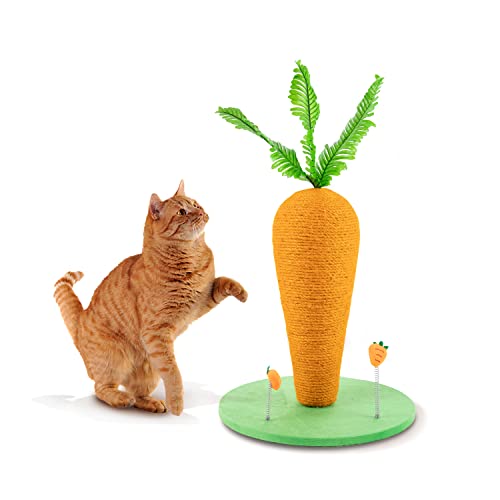 PUCHIKA Rascador para gatos, gran columna rascador de sisal natural, 60 cm x 35 cm, diseño de zanahoria