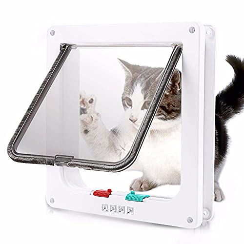 Puerta de solapa para mascotas, Puertas de perritos a prueba de intemperie, 4 vías de bloqueo Phylum, kit de puerta magnética, para gatos Pequeños perros Perrito, Interior Exterior Ostum Window Wall