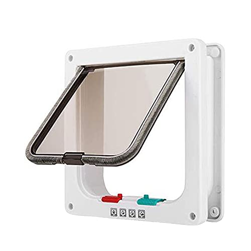 Puerta de solapa para mascotas, Puertas de perritos a prueba de intemperie, 4 vías de bloqueo Phylum, kit de puerta magnética, para gatos Pequeños perros Perrito, Interior Exterior Ostum Window Wall