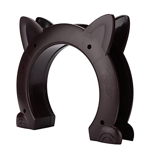 Puerta Interior para Gatos Puerta de Paso de plástico con Forma de Cabeza de Gato y patrón de Espina de Pescado 5,5 cm/2,2 pulg.(marrón)