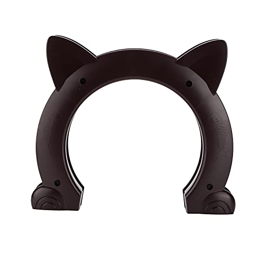 Puerta Interior para Gatos Puerta de Paso de plástico con Forma de Cabeza de Gato y patrón de Espina de Pescado 5,5 cm/2,2 pulg.(marrón)