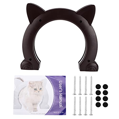 Puerta Interior para Gatos Puerta de Paso de plástico con Forma de Cabeza de Gato y patrón de Espina de Pescado 5,5 cm/2,2 pulg.(marrón)