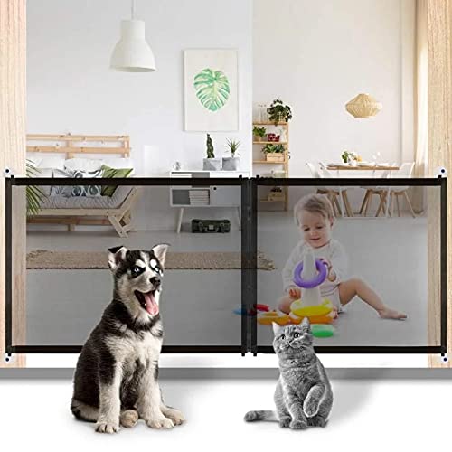 Puerta mágica para perros, puerta de seguridad para mascotas, puerta de malla plegable portátil, aislamiento de puerta de seguridad, instalación en cualquier lugar para perros y gatos (110 x 72 cm)