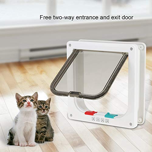 Puerta para gatos, 4 vías con cerradura para mascotas, gato, interior, exterior, puerta abatible, puerta transparente magnética con cerradura para perros pequeños para gatitos, perros pequeños