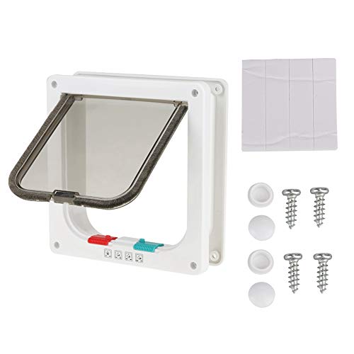 Puerta para gatos, 4 vías con cerradura para mascotas, gato, interior, exterior, puerta abatible, puerta transparente magnética con cerradura para perros pequeños para gatitos, perros pequeños