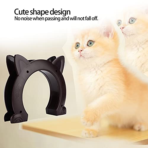 Puerta para gatos, diseño sin barreras, interior con forma de cabeza de gato, puerta de plástico para paso de gato con patrón de hueso de pez, para gato(marrón)