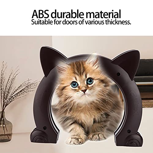 Puerta para gatos, diseño sin barreras, interior con forma de cabeza de gato, puerta de plástico para paso de gato con patrón de hueso de pez, para gato(marrón)