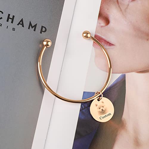 Pulsera con foto personalizada, pulsera única con encanto de retrato de animal lindo, brazalete de alambre expandible con foto personalizada, regalo para amantes de los perros y gatos