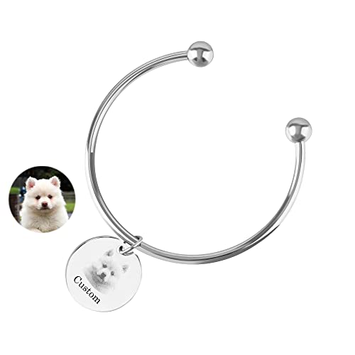 Pulsera con foto personalizada, pulsera única con encanto de retrato de animal lindo, brazalete de alambre expandible con foto personalizada, regalo para amantes de los perros y gatos