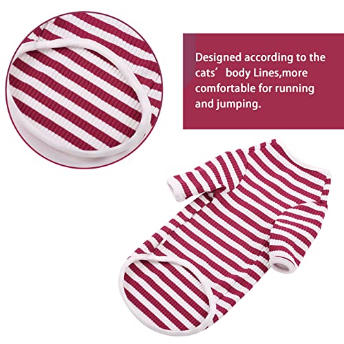 PUMYPOREITY Ropa para Gatos Esfinge, Jersey a Rayas Algodón Gato Chaleco Suéter para Invierno Ropa Cálido de Gato Abrigo Traje Camiseta Hairless Cat para Gatos/Pequeño Perros(Rojo, XL)