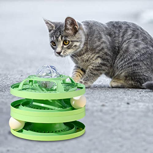 PW TOOLS Tower of Track Juguete Interactivo para Gatos 3 Capas de Juguete con Ruedas para Mascotas Divertido Juguete Interactivo para Gatitos Parte Superior con Bola Luminosa Desmontable para Gatos