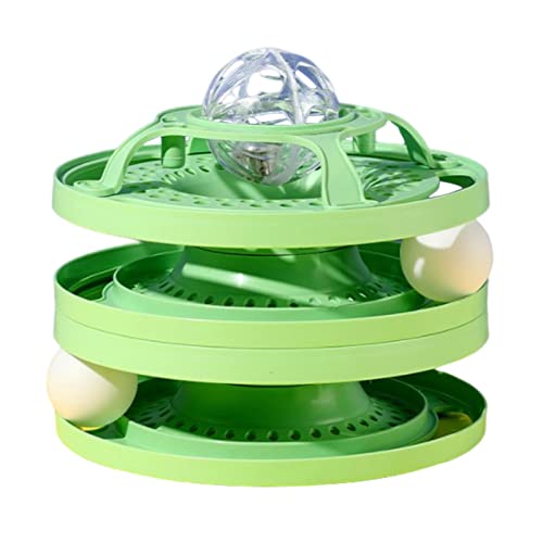 PW TOOLS Tower of Track Juguete Interactivo para Gatos 3 Capas de Juguete con Ruedas para Mascotas Divertido Juguete Interactivo para Gatitos Parte Superior con Bola Luminosa Desmontable para Gatos