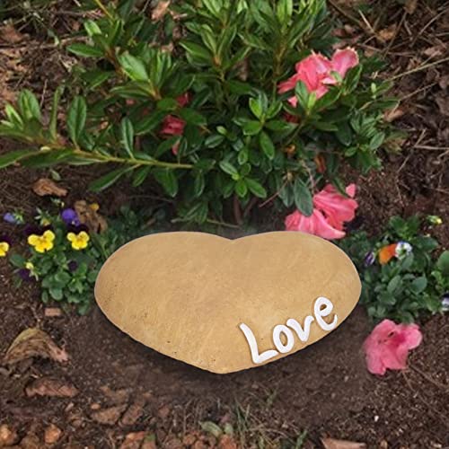 Pwshymi Piedra Conmemorativa para Mascotas, Lápida Conmemorativa de Jardín en Forma de Corazón, Lápida de Resina para Perro Y Gato para Patio Trasero de Césped(Color Arena)