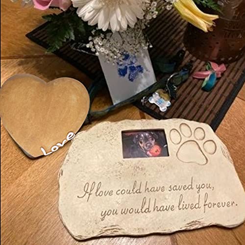 Pwshymi Piedra Conmemorativa para Mascotas, Lápida Conmemorativa de Jardín en Forma de Corazón, Lápida de Resina para Perro Y Gato para Patio Trasero de Césped(Color Arena)