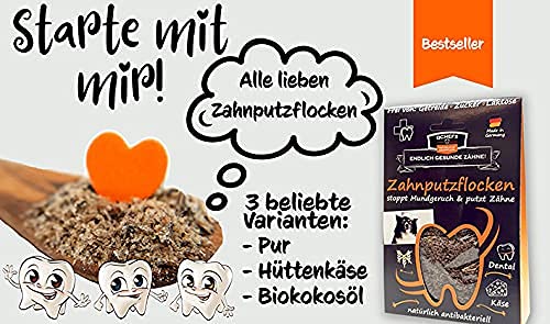 QCHEFS Dental Flakes | Comida para Perros | contra el Mal Aliento | Limpieza Dental | Bienestar para alérgicos | Aliento y la Placa