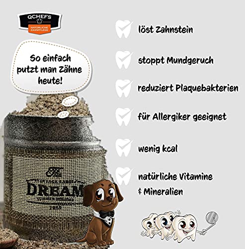 QCHEFS Dental Flakes | Comida para Perros | contra el Mal Aliento | Limpieza Dental | Bienestar para alérgicos | Aliento y la Placa