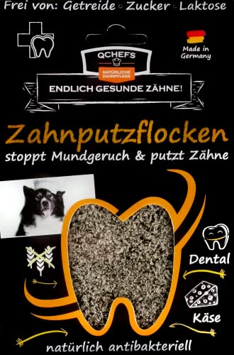 QCHEFS Dental Flakes | Comida para Perros | contra el Mal Aliento | Limpieza Dental | Bienestar para alérgicos | Aliento y la Placa