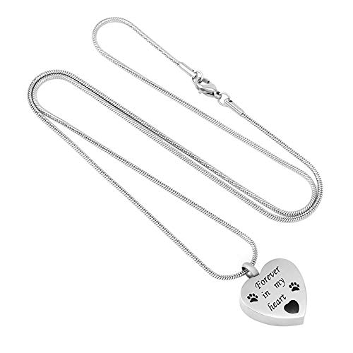 QFV Pet Ash Keepsake Forever in My Heart con Soporte para Cenizas con Estampado de Pata Corazón Urn Memorial Ashes Locket para Perro Mascota
