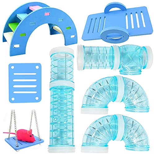 Qixuer 8 Pcs Túnel de Hámster,Tubo de Conexión Externa Túnel de Pista de Juguete Hámster Tubo Play Túnel Tubo con Juguete de 3 Pcs para Hámster para el Pequeño Animal de Deshacerse del Aburrimiento