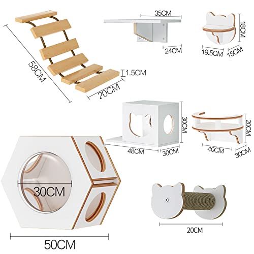 QJM Cama De Gato Escalera para Gatos - Rascador para Gatos Pared, Pared De Escalada De Madera Auténtica Duradera Y Estable, Centro Actividad De Interior para Gatos,fácil De Montar