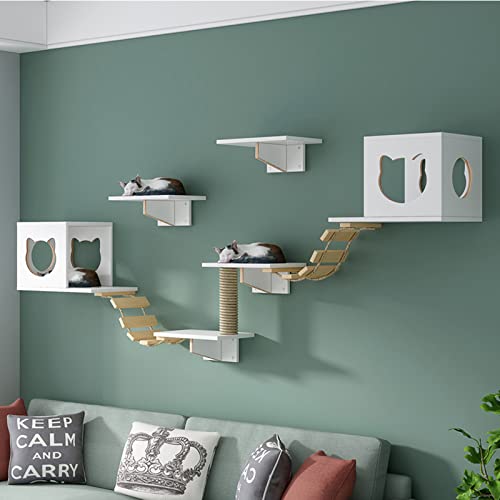 QJM Cama De Gato Escalera para Gatos - Rascador para Gatos Pared, Pared De Escalada De Madera Auténtica Duradera Y Estable, Centro Actividad De Interior para Gatos,fácil De Montar