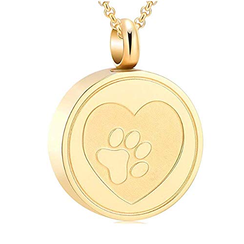 QJZM Collar de cenizasStainless Acero Cremación urna Locket Collar Hold Perro/Gato Ceniza Ataúd Joya-Oro_Grabar