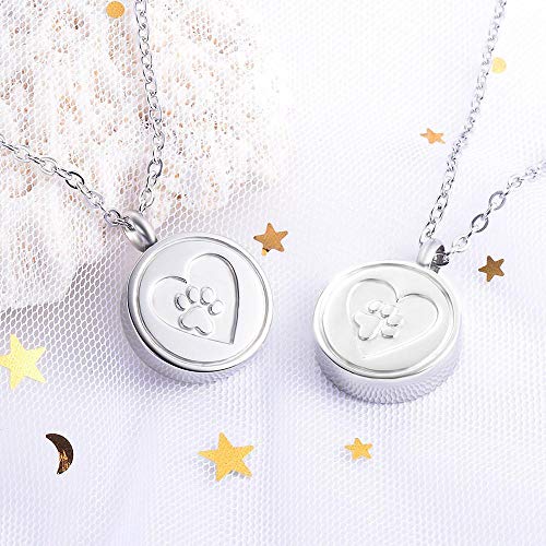 QJZM Collar de cenizasStainless Acero Cremación urna Locket Collar Hold Perro/Gato Ceniza Ataúd Joyería de recuerdo - Silver_Engrave