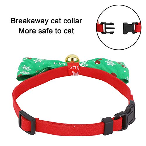 QKURT 2 collares de Navidad para mascotas, collar ajustable para cachorros de Navidad con pajarita y campana dorada, bonito patrón navideño para el cuello de perro pequeño, accesorio para pajarita