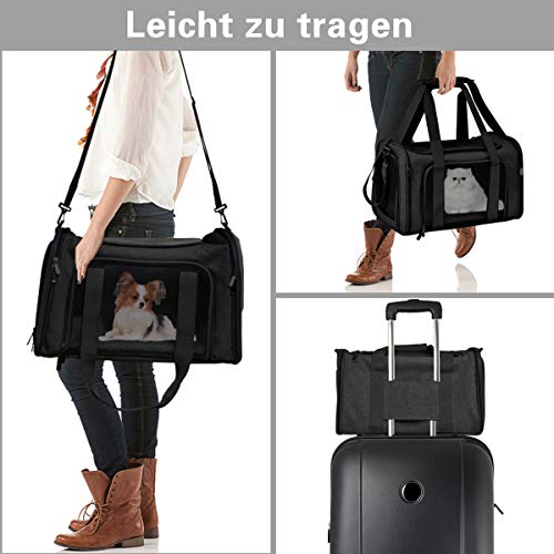 Qlf yuu Bolsa de transporte para gatos y perros, caja de transporte plegable para mascotas medianas, pequeñas mascotas en el avión, transportín para mascotas medianas, 35 lbs (negro, mediano)