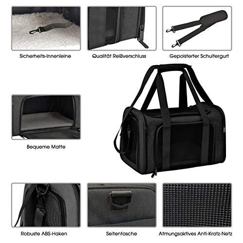 Qlf yuu Bolsa de transporte para gatos y perros, caja de transporte plegable para mascotas medianas, pequeñas mascotas en el avión, transportín para mascotas medianas, 35 lbs (negro, mediano)