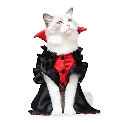QTJUST Ropa de Halloween para mascotas, gatito, cachorro, disfraz de cosplay de vampiro negro para perro, gato, fiesta, capa de vestir