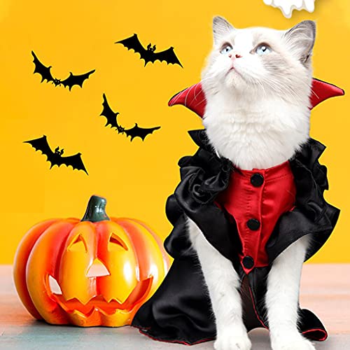 QTJUST Ropa de Halloween para mascotas, gatito, cachorro, disfraz de cosplay de vampiro negro para perro, gato, fiesta, capa de vestir