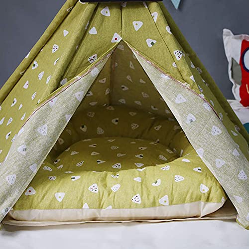 Quality Shop Cama para perro y gato con cojín Tienda de campaña portátil de lona para cachorros de casa pequeña extraíble y lavable, cama de gato, tienda de campaña de viaje (pequeño, amarillo)
