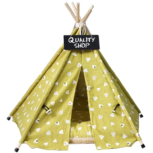 Quality Shop Cama para perro y gato con cojín Tienda de campaña portátil de lona para cachorros de casa pequeña extraíble y lavable, cama de gato, tienda de campaña de viaje (pequeño, amarillo)