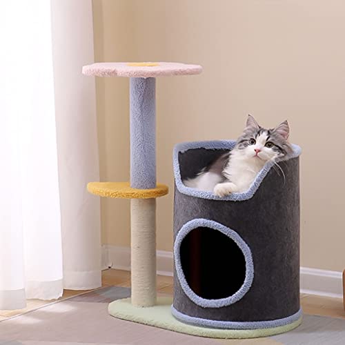 QUANLI Árbol de gato con sisal rascando postes casas y cesta muebles de torre de gato para gatito centro de actividades Kitten Play House