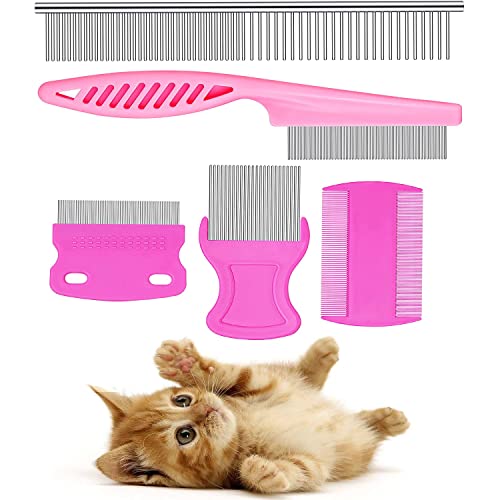 Quita Pelos Mascota Peine Perro 5 Piezas Peine Removedor Mancha Lágrima Pulgas Herramienta Aseo Mascata Perros Gatos Peine Extracción Dientes Metal Seguro Acero Inoxidable, Limpiar Piojos/ Enredos