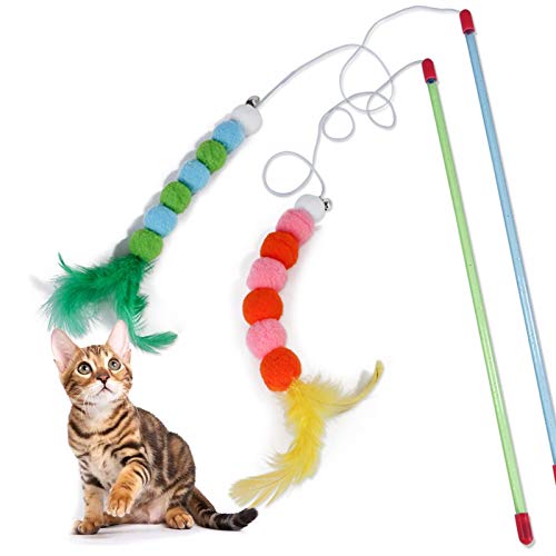 QWEQWE Divertido Gato Juguete caña de Pescar Gatito Gato Gato Mascota pena Teaser Rainbow Streamer Interactivo Gato Juego Varita con Juguetes de Plumas (Color : A)