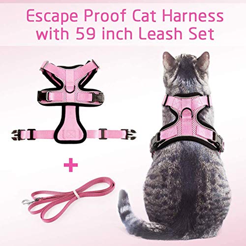 rabbitgoo Arnes Gato Antiescape,Arnés para Gato con Correa 150cm Arnes Gato Ajustable con Reflectantes de Tela de Malla Suave y Transpirable para Caminar,Entrenar,Gato Mediano y Pequeño S Rosado