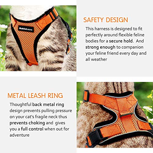 rabbitgoo Arnes Gato Antiescape,Arnés para Gato con Correa 150cm Arnes Gato Ajustable con Reflectantes de Tela de Malla Suave y Transpirable para Caminar,Entrenar,Gato Mediano y Pequeño S Naranja
