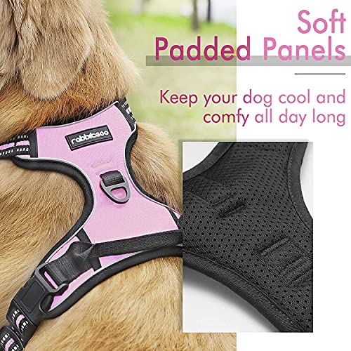 rabbitgoo Arnés Perro Pecho Grande Chalecos Acolchados Mascotas Arnés Antitirones Anillos Cuerda Malla Respirable Correas reflectores Ajustables Color Rosa Tamaño XL Extra Grande