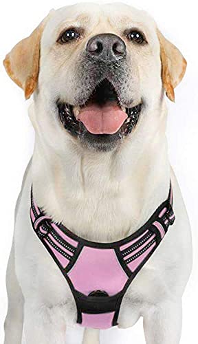 rabbitgoo Arnés Perro Pecho Grande Chalecos Acolchados Mascotas Arnés Antitirones Anillos Cuerda Malla Respirable Correas reflectores Ajustables Color Rosa Tamaño XL Extra Grande