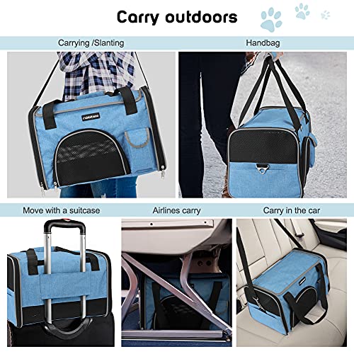 rabbitgoo Transportin Gato Perro Transportín Lavable Plegable Bolsa Transportin Transpirable con Colchón Suave Portador de Viaje con Correa de Hombro Ajustable 42x27x27cm Azul (Máximo 6kg)