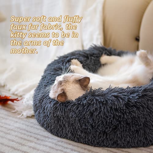 RAINBEAN Pet Bed for Cats and Dogs Plush Round Sofa Cushion Basket Donut Pet Bed Warm Calming Cuddler Kennel Soft Puppy Sleeping Nest,Dark Grey(40cm) …