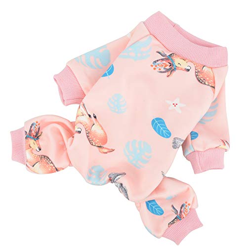 Ranphy Pijamas de perro pequeño para niño y niña, cálido mono mono para perrito gato, pijama de 4 patas, camisa con pantalón de algodón suave, ropa de dormir, ropa de mascota, rosa S