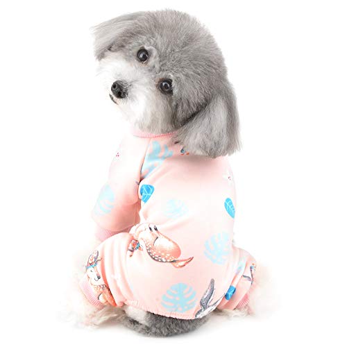 Ranphy Pijamas de perro pequeño para niño y niña, cálido mono mono para perrito gato, pijama de 4 patas, camisa con pantalón de algodón suave, ropa de dormir, ropa de mascota, rosa S