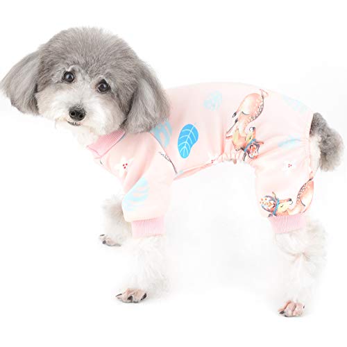 Ranphy Pijamas de perro pequeño para niño y niña, cálido mono mono para perrito gato, pijama de 4 patas, camisa con pantalón de algodón suave, ropa de dormir, ropa de mascota, rosa S