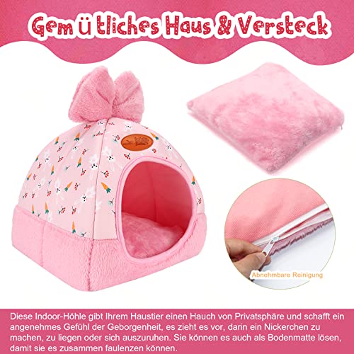 RANYPET Cama para conejos, cobayas, cuevas, linda pajarita y escondite para conejos, cobayas, chinchilla y otros animales pequeños.